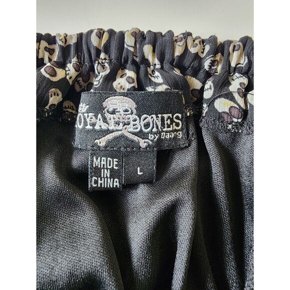 ROYAL BONES by Daang Tripp Black Ruffle White Skull Goth Emo Mini Dress SZ L - Picture 6 of 9